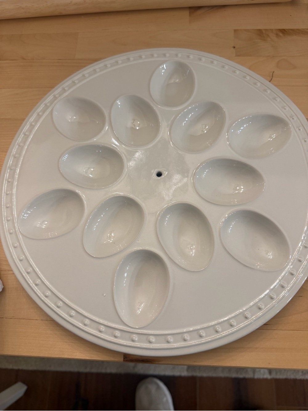Nora Fleming retired White Ceramic Deviled Egg Tray with Beaded Rim